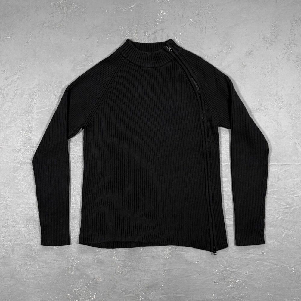 Vintage Cotton Rib Knit Asymmetrical Zip Sweater Fits Men's Medium